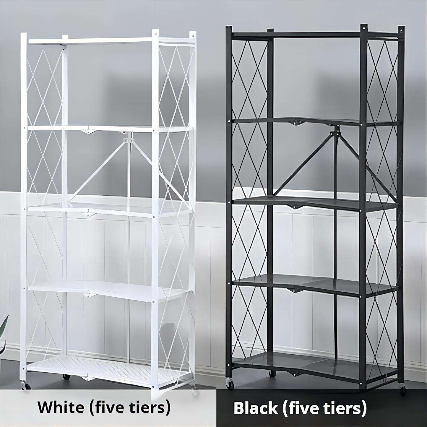 Étagère pliable à 5 niveaux en acier inoxydable sur quatres roues