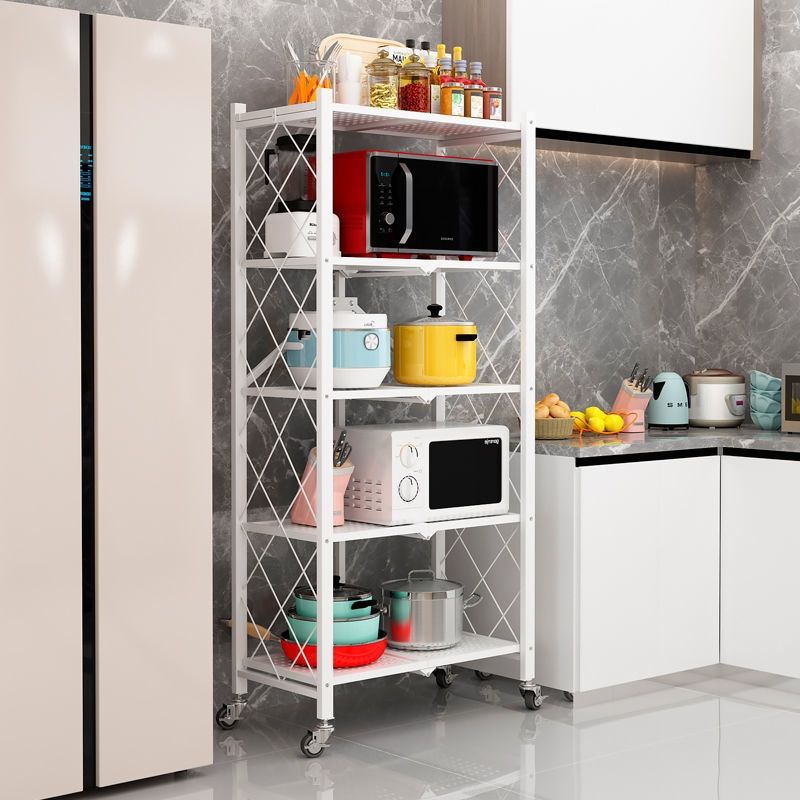 Étagère pliable à 5 niveaux en acier inoxydable sur quatres roues
