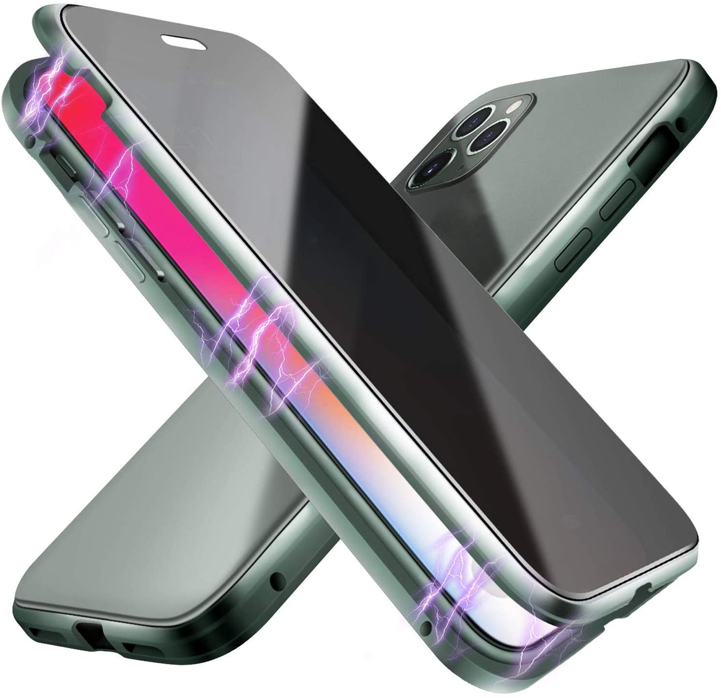 Étui de Iphone en verre trempé double face avec cadre anti-chute