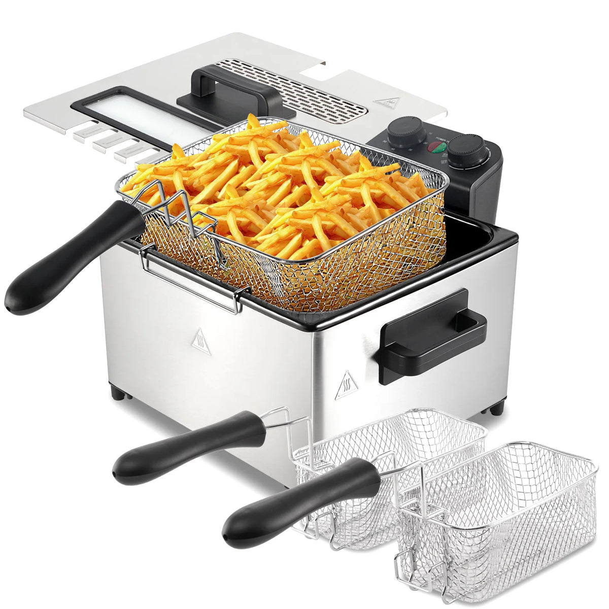 Friteuse Électrique Watalamall 5L | Inox avec 3 Paniers & Minuterie