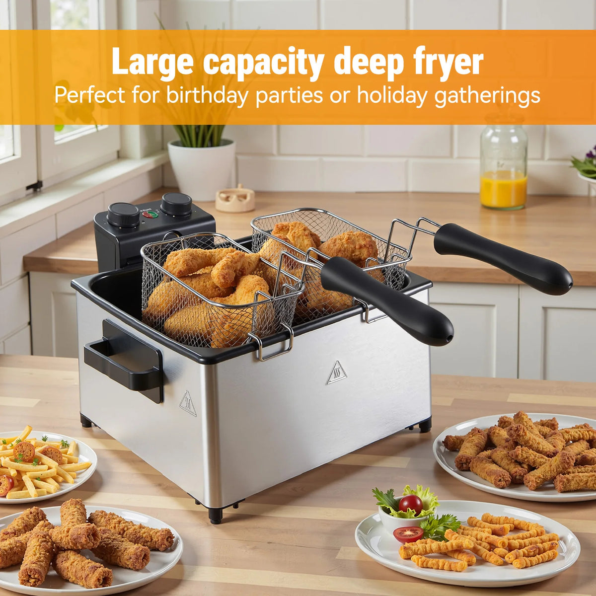 Friteuse Électrique Watalamall 5L | Inox avec 3 Paniers & Minuterie