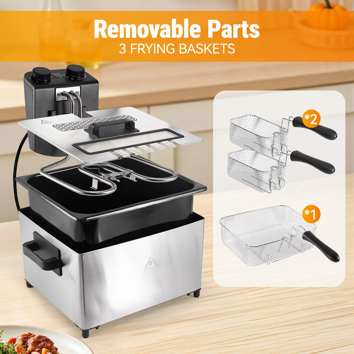 Friteuse Électrique Watalamall 5L | Inox avec 3 Paniers & Minuterie