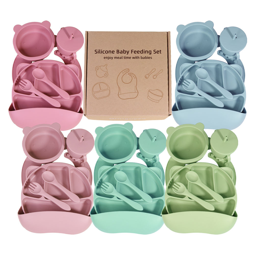 Kit Repas Bébé en Silicone — Set 6 Pièces Anti-Dérapant