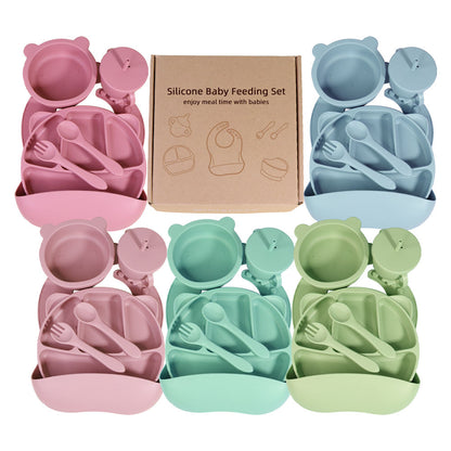 Kit Repas Bébé en Silicone — Set 6 Pièces Anti-Dérapant