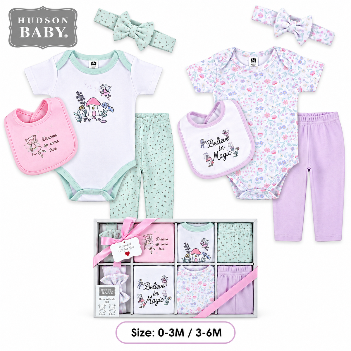 Coffret Hudson Baby Honey Bunny — thème lapin, rose & blanc, 0-3M & 3-6M