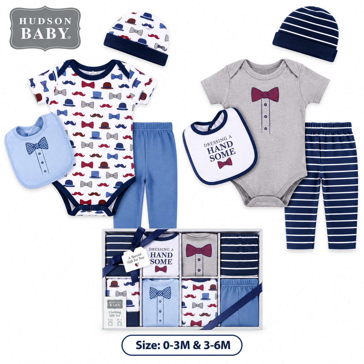 Coffret Hudson Baby Nautique — thème marin, bleu ciel & gris, 0-3M & 3-6M