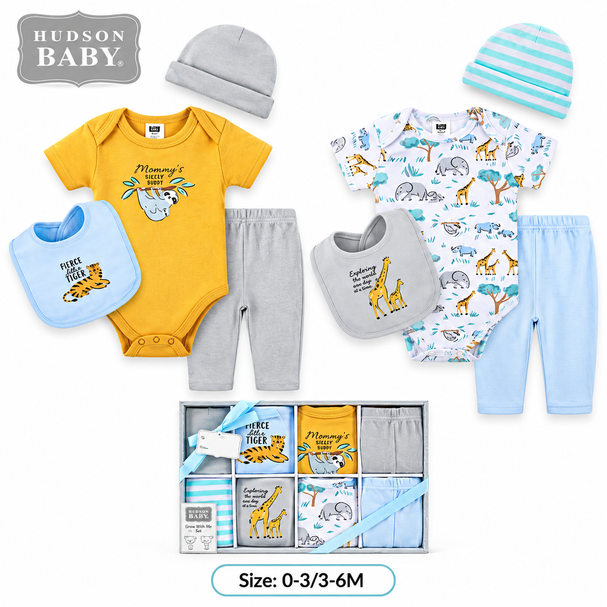 Coffret Hudson Baby — qualité coton doux bebe, broderies et impressions soignées