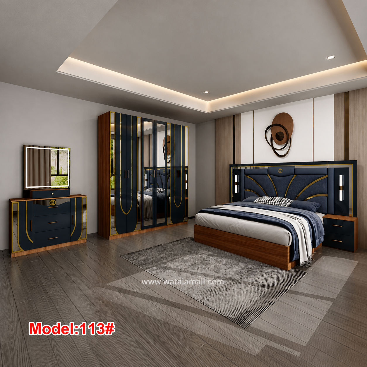 Chambre à coucher luxe Model 105 noir et or — vue détail
