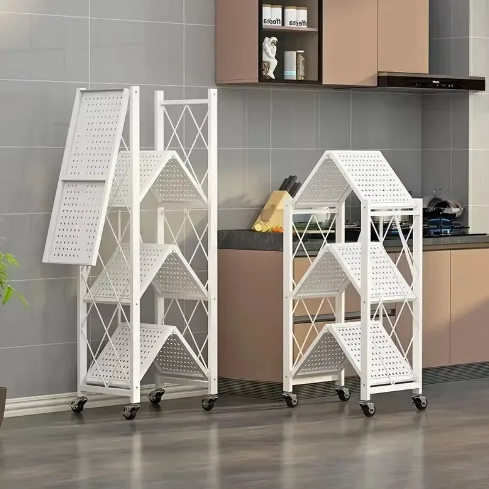 Étagère pliable en acier inoxydable sur quatres roues