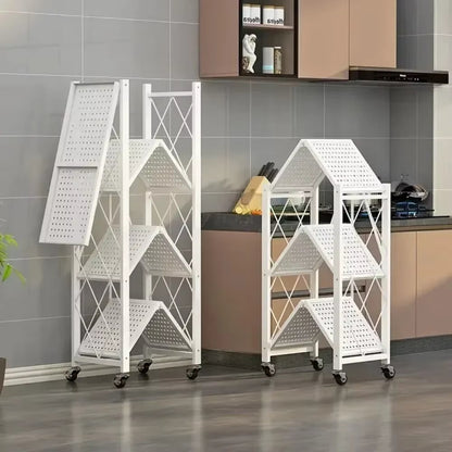 Étagère pliable en acier inoxydable sur quatres roues