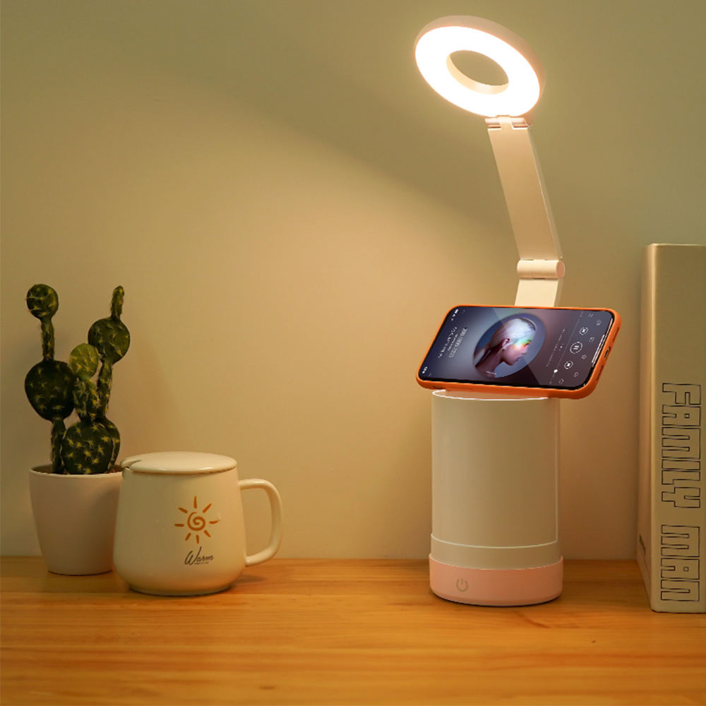 Lampe de bureau pliante pour chambre d'enfant avec porte-stylo et porte-téléphone pour la maison et le bureau