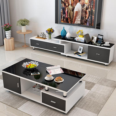 Combinaison de meuble TV stand et  table basse minimaliste moderne petit appartement.