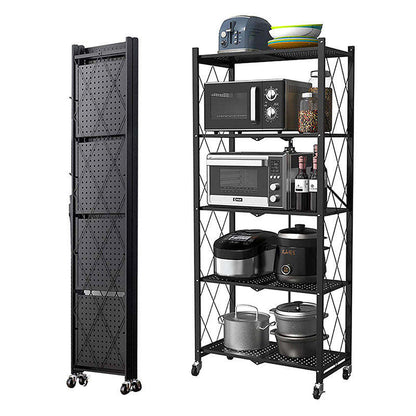 Étagère pliable à 5 niveaux en acier inoxydable sur quatres roues