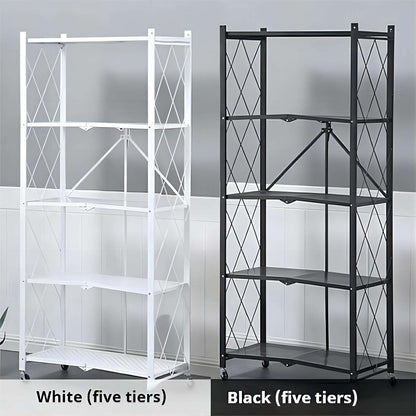 Étagère pliable à 5 niveaux en acier inoxydable sur quatres roues