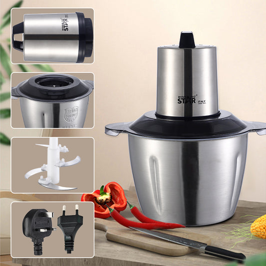 Hachoir électrique Winning Star ST-5507 — vue générale avec accessoires et prises