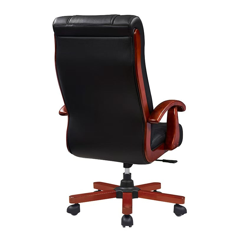 Chaise de Directeur de bureau ergonomique moderne en bois massif et cuir