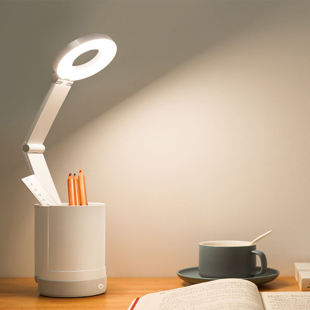 Lampe de bureau pliante pour chambre d'enfant avec porte-stylo et porte-téléphone pour la maison et le bureau