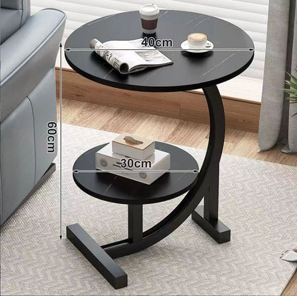 Table d'Appoint Design 2 Niveaux – Plateau Marbre & Pieds Métal