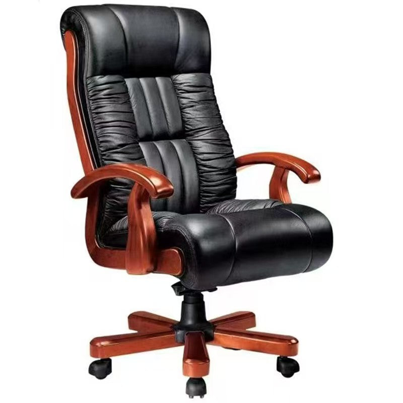Chaise de Directeur de bureau ergonomique moderne en bois massif et cuir