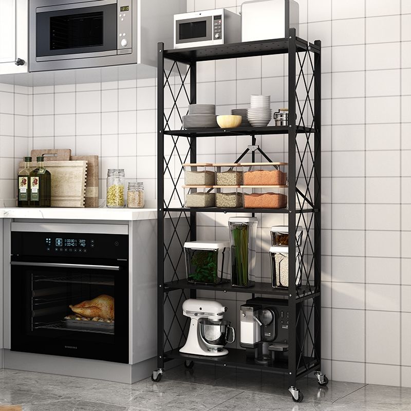 Étagère pliable à 5 niveaux en acier inoxydable sur quatres roues