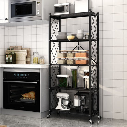 Étagère pliable à 5 niveaux en acier inoxydable sur quatres roues