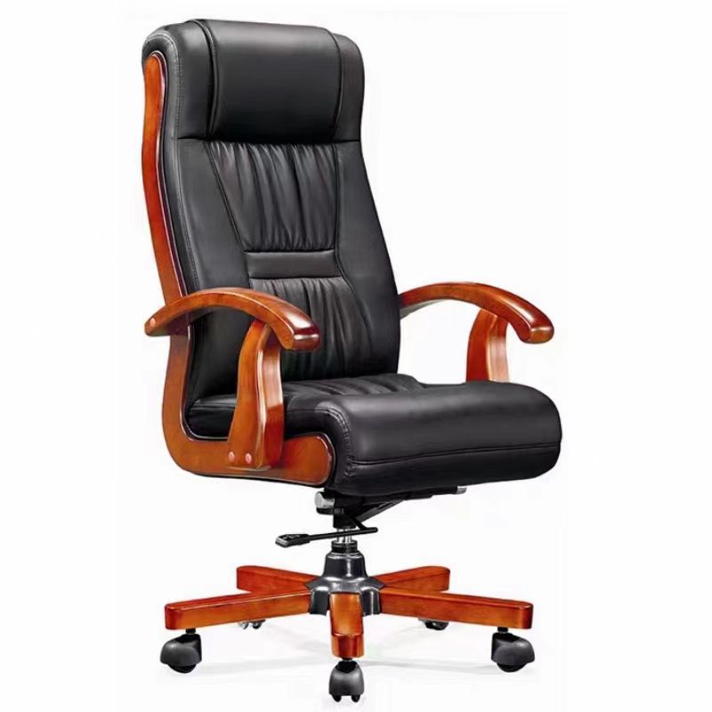 Chaise de Directeur de bureau ergonomique moderne en bois massif et cuir