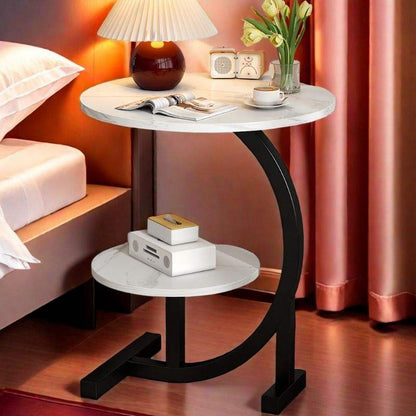 Table d'Appoint Design 2 Niveaux – Plateau Marbre & Pieds Métal