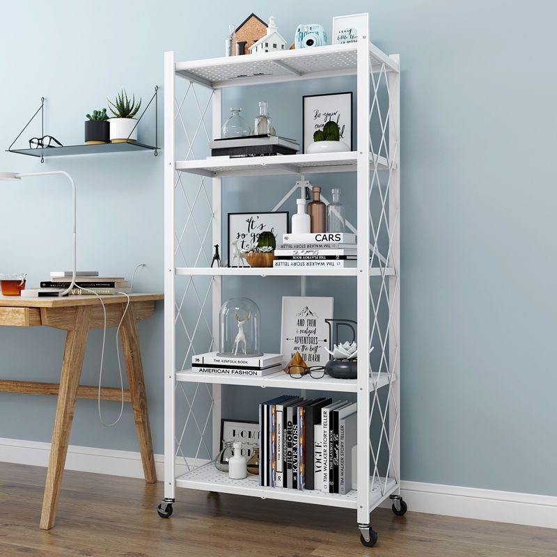 Étagère pliable à 5 niveaux en acier inoxydable sur quatres roues