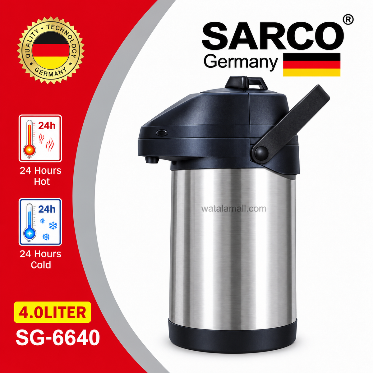 Thermos à Pompe SARCO SG-6640 4L en Inox