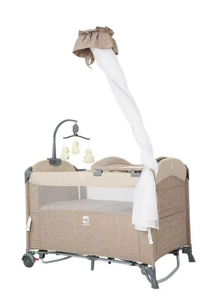 Lit Bébé Voyage Premium 5en1 – Baldaquin, Mobile & Bascule