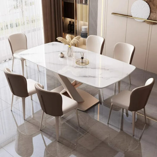 Table à manger en marbre avec 6 chaises - vue de dessus avec motif floral