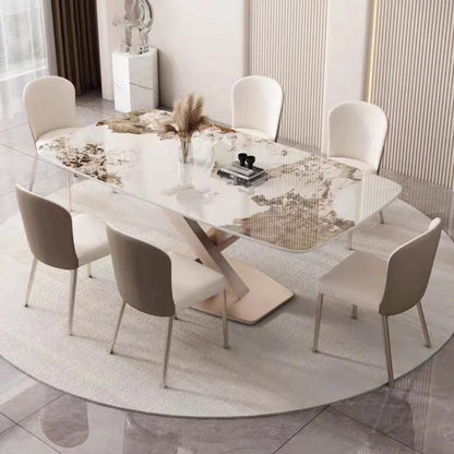 Table à manger en marbre blanc avec 6 chaises - vue de dessus