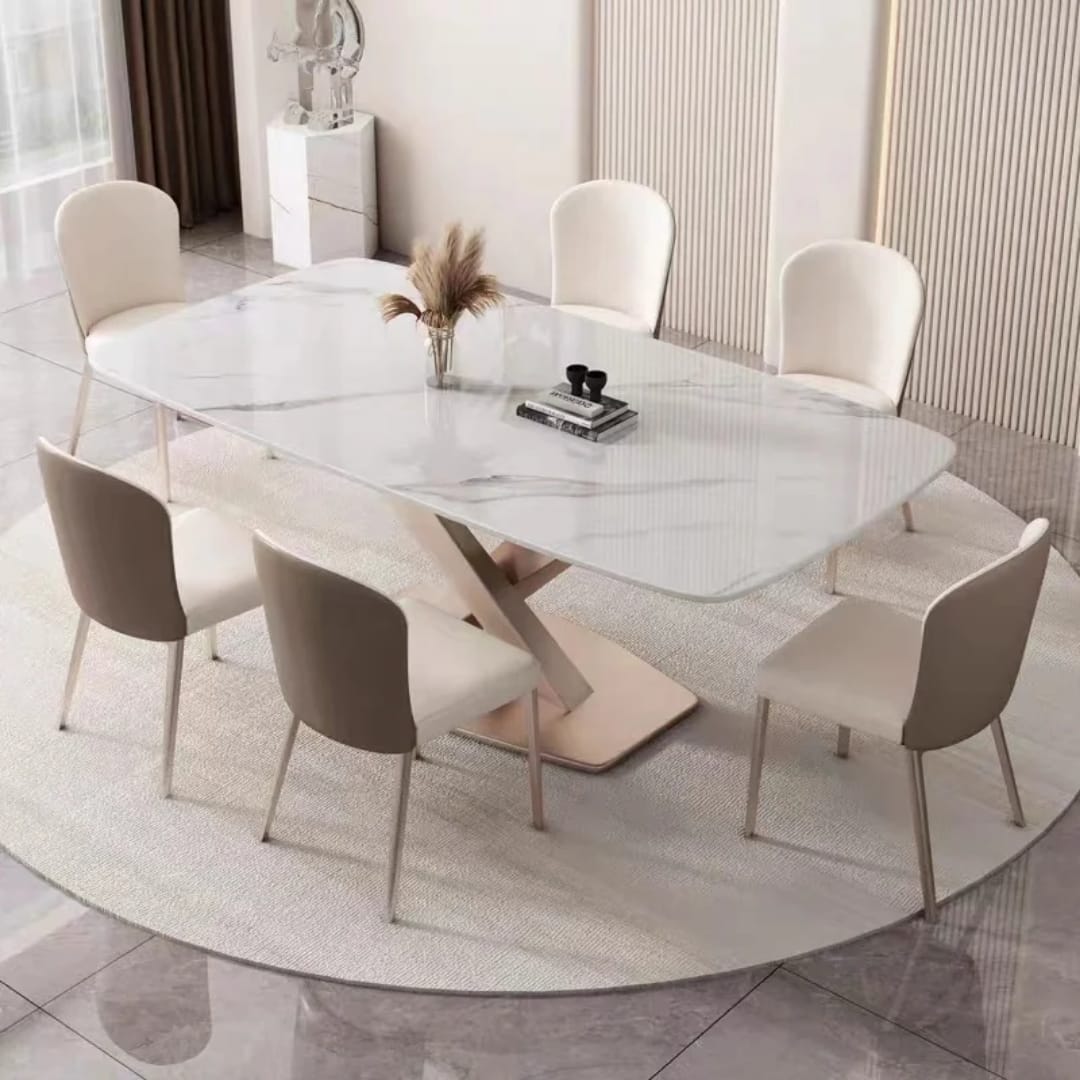 Table à manger en marbre avec 6 chaises - vue de face