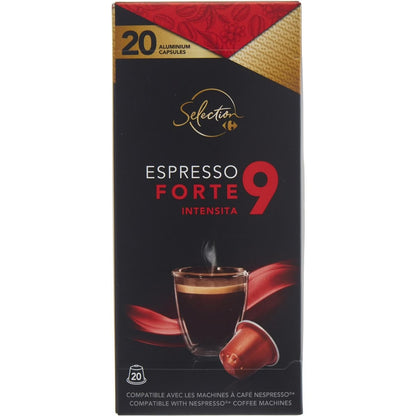 Capsules Espresso Forte 9 Carrefour Selection — boîte 20 capsules aluminium compatible Nespresso