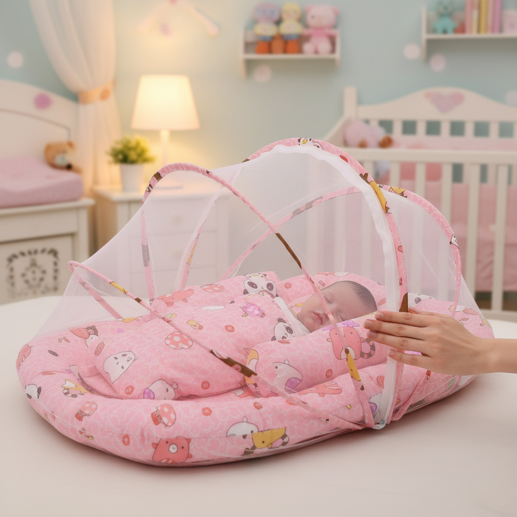 Bébé dormant paisiblement dans le cocon rose