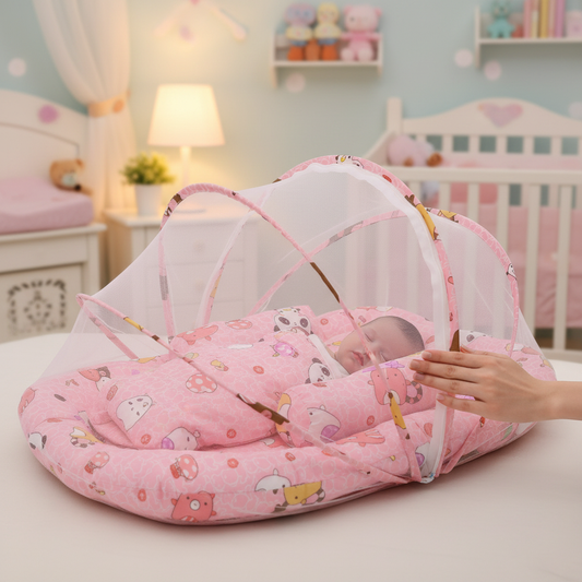 Bébé dormant paisiblement dans le cocon rose