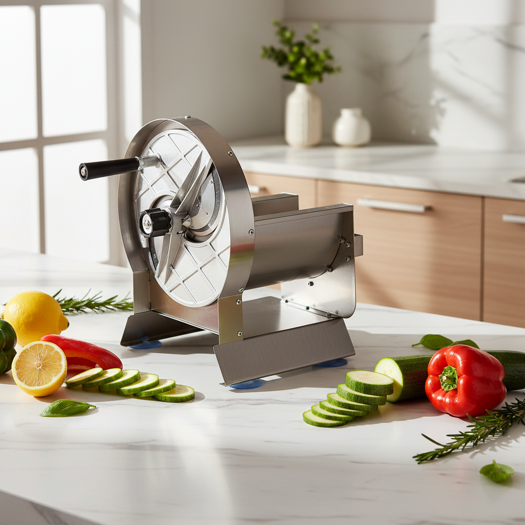 Trancheuse Inox Pro sur plan de travail en marbre avec citrons frais