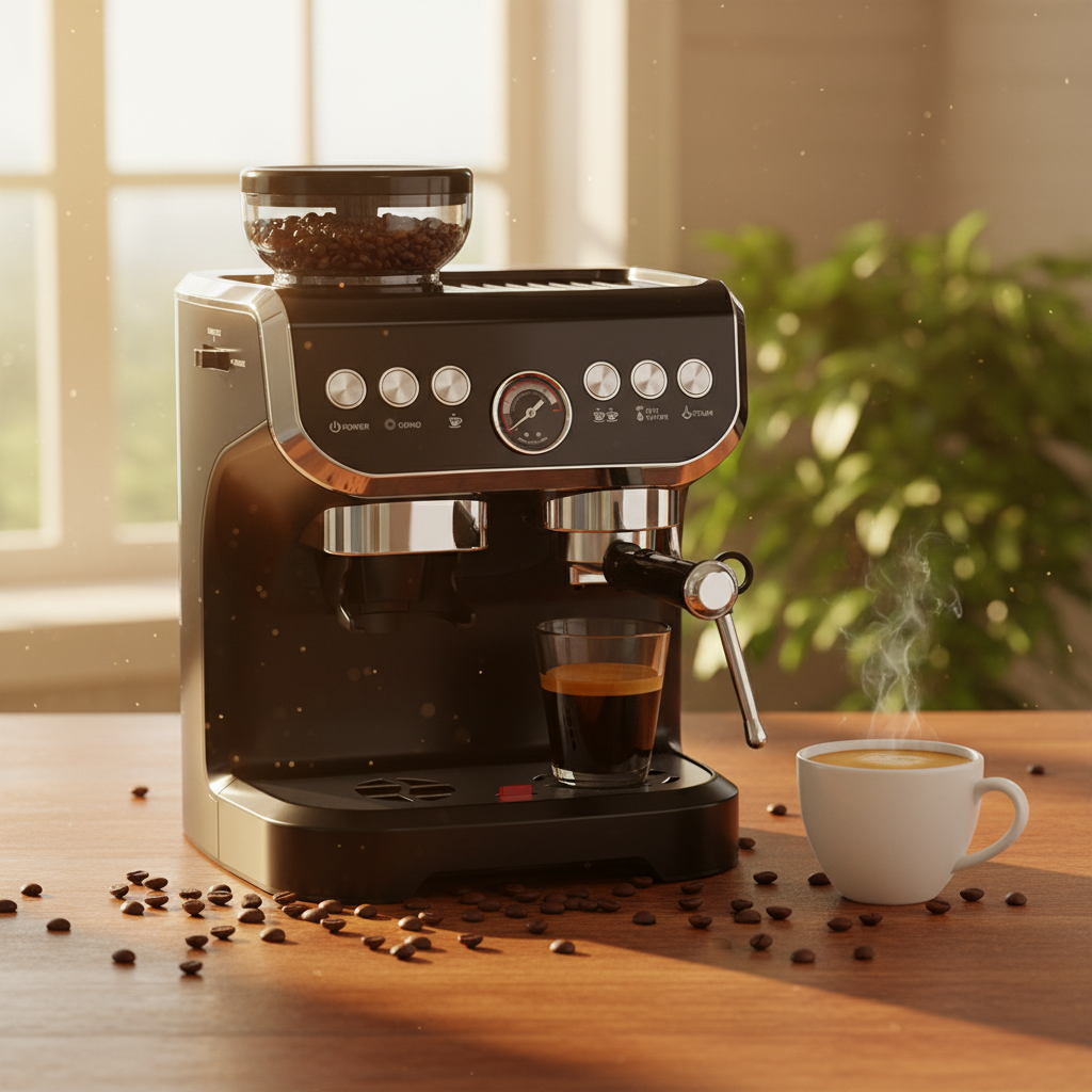 Machine espresso lifestyle - lumière dorée matinale