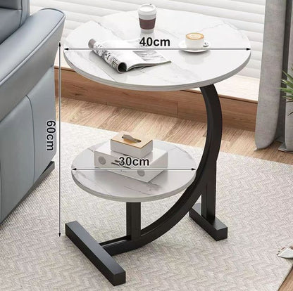 Table d'Appoint Design 2 Niveaux – Plateau Marbre & Pieds Métal
